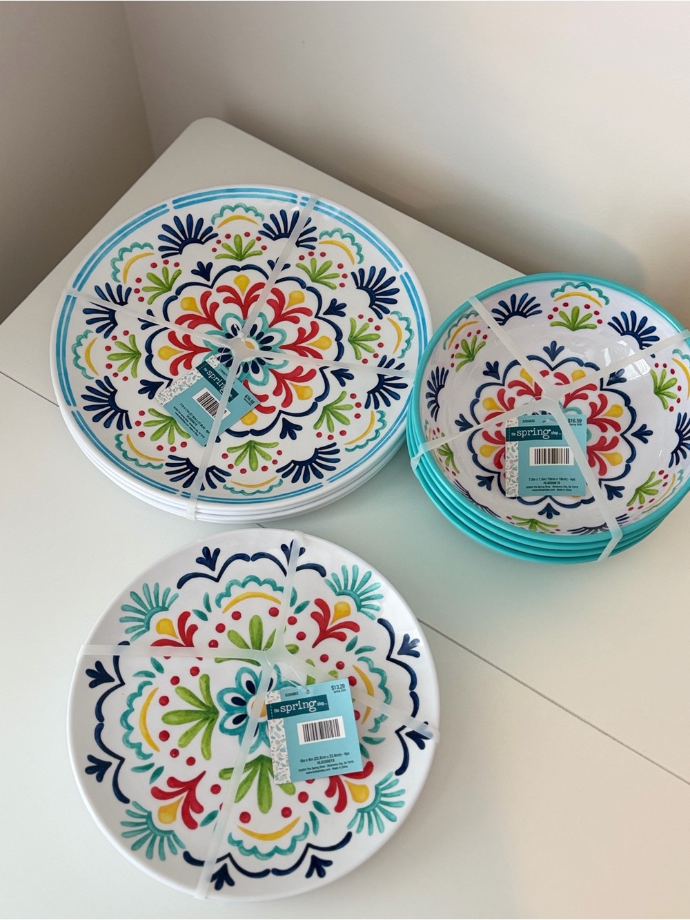12 Pc Melamine Dinnerware Set Plates Bowls The Spring Shop Floral Turquoise NWT